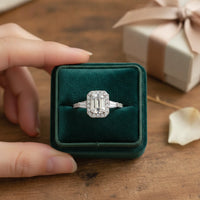 1 Carat Moissanite Geometric Ring Francesca - Emerald Halo Women's Ring Velanci
