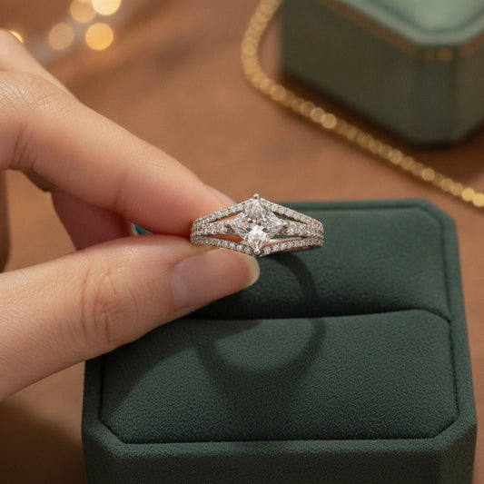 1 Carat Moissanite Platinum-Plated Sterling Ring Luna - Glow Women's Ring Velanci