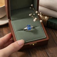 1 Carat Moissanite Ring Lucia - Blue Rectangle Ring Women's Ring Velanci