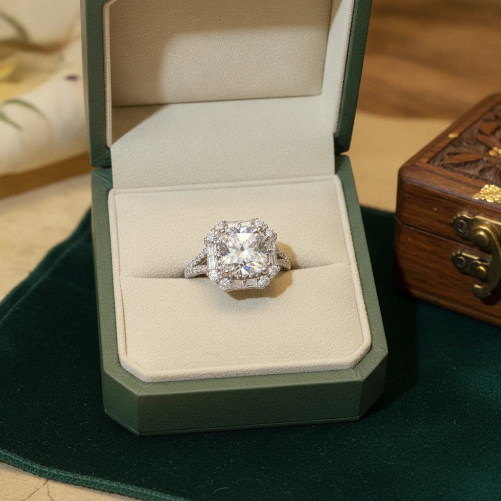 1 Carat Moissanite Ring Sofia - Halo Shimmering Band Women's Ring Velanci
