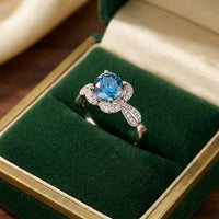 1 Carat Moissanite Sterling Silver Ring Giovanna - Blue Halo Women's Ring Velanci
