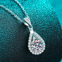 Teardrop Moissanite Halo Necklace - 2 Carat Sterling Silver Velanci