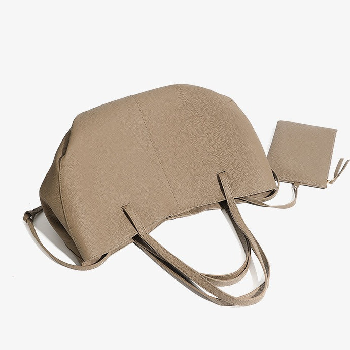 Genuine Pebbled Leather Tote Bag with Pouch - Urban Elegance Redefined