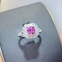 Moissanite Zircon Sterling Silver Ring Giovanna - Pink Halo Women's Ring Velanci