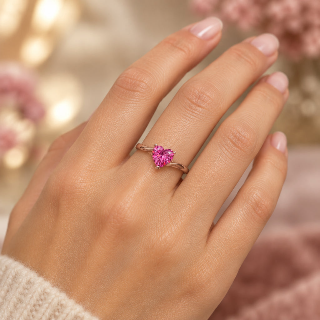 1 Carat Moissanite Ring Bianca - Pink Heartcut Shine Women's Ring Velanci