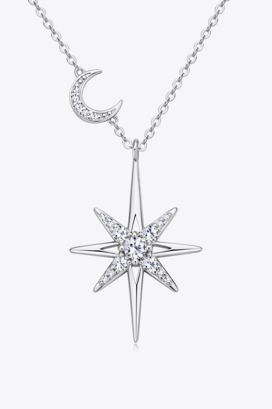 Moon Star Necklace - Platinum-Plated Moissanite Pendant Velanci