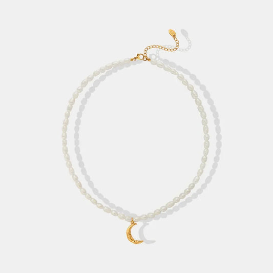 Freshwater Pearl Moon Pendant Necklace - Moon Charm Velanci