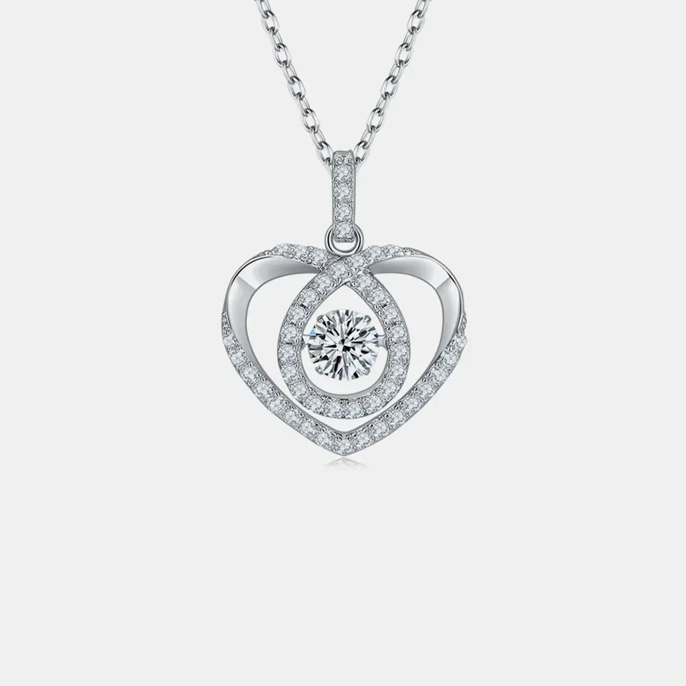 Moissanite Heart Necklace - Sterling Silver Halo Pave Velanci