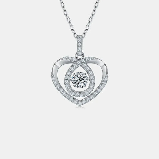 Moissanite Heart Necklace - Sterling Silver Halo Pave Velanci