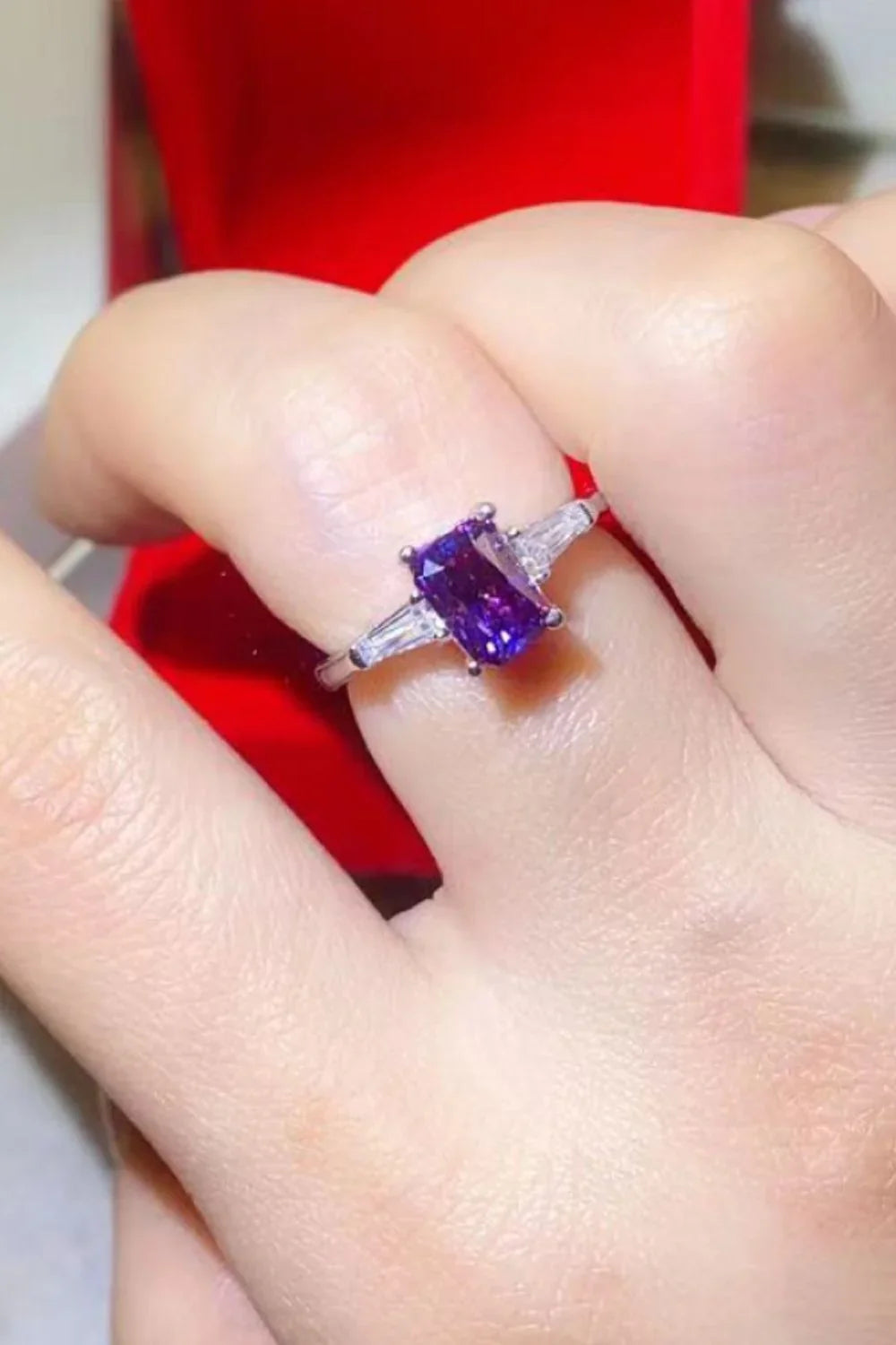 1 Carat Moissanite Ring Alessia - Platinum-Plated Purple Hue Women's Ring Velanci