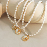 18K Gold-Plated Freshwater Pearl Necklace - Zircon Accents Velanci