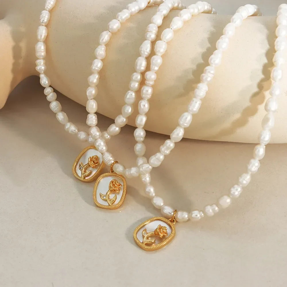 18K Gold-Plated Freshwater Pearl Necklace - Zircon Accents Velanci