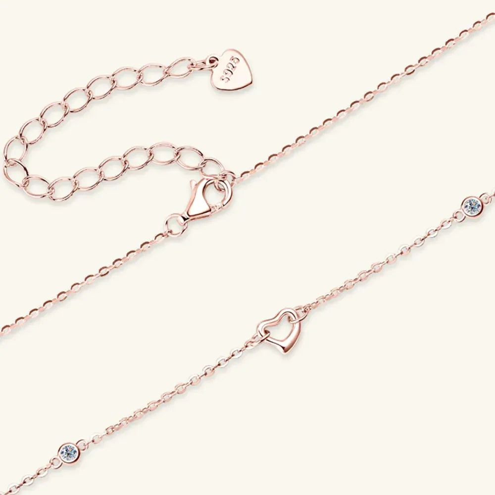 Moissanite Heart Necklace - Rose Gold Plated Silver Velanci