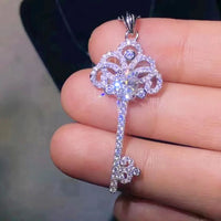 Moissanite Key Pendant Necklace - 1 Carat Platinum-Plated Velanci