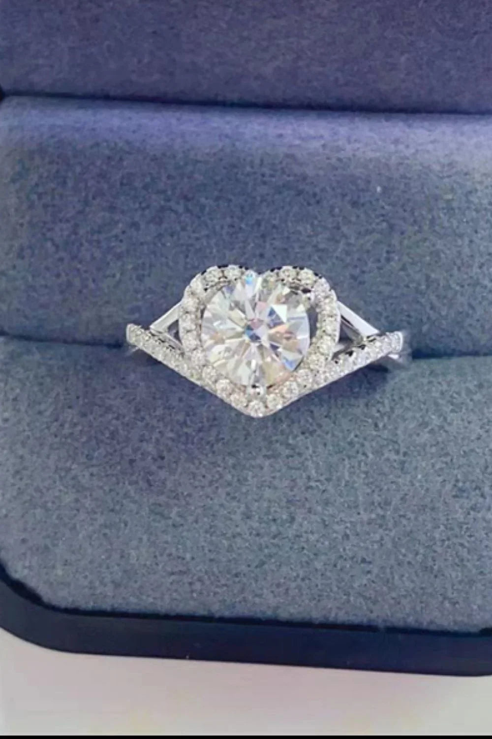 Moissanite Heart Ring Isabella - 1Ct Sterling Silver Halo Women's Ring Velanci
