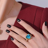 18K Plated Heart-Shaped Zircon Ring Giulia - Blue Halo Women's Ring Velanci