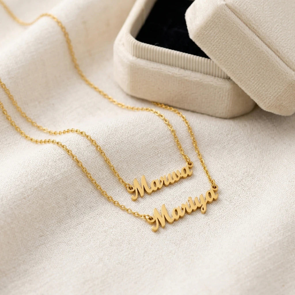 Personalized Custom Name Necklace - Engraved 18K Gold Stainless Steel Velanci