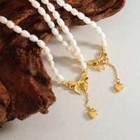 Hypoallergenic Freshwater Pearl Heart Necklace Titanium Steel Velanci