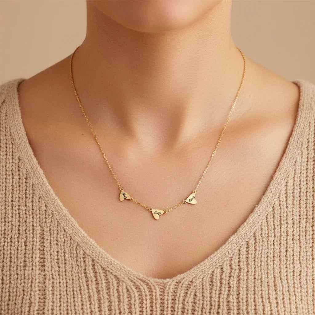 18K Gold Custom Necklace Heart Charm – Cuori Incisi Name Pendant Velanci