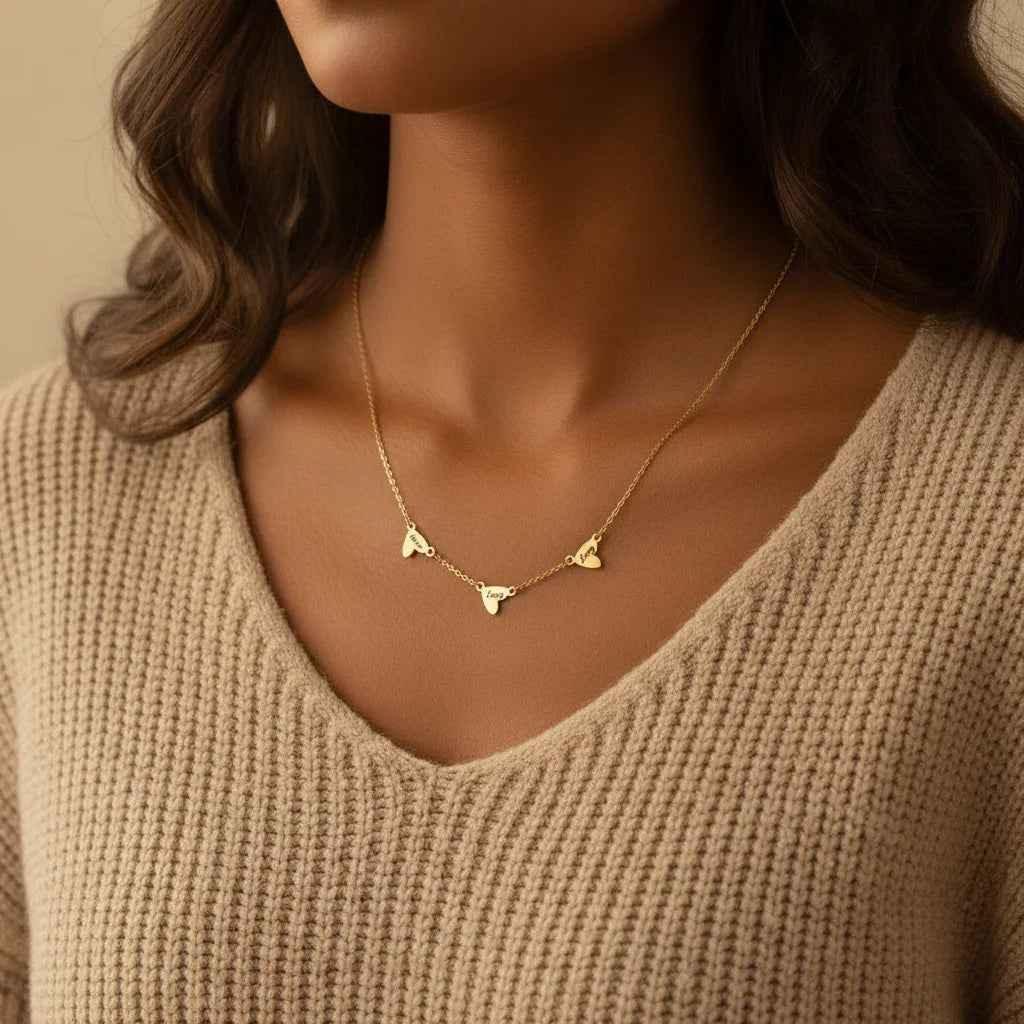 18K Gold Custom Necklace Heart Charm – Cuori Incisi Name Pendant Velanci
