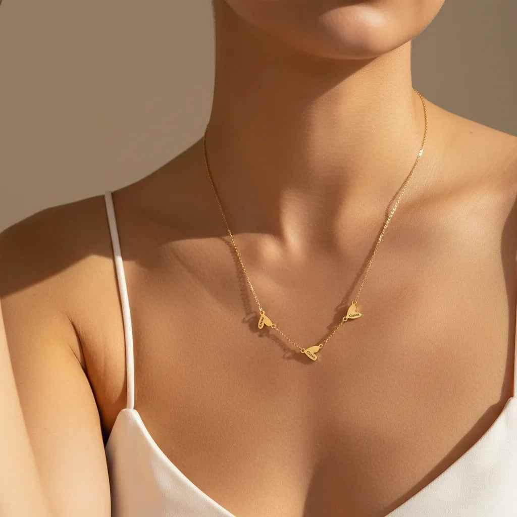 18K Gold Custom Necklace Heart Charm – Cuori Incisi Name Pendant Velanci