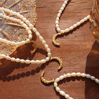 Freshwater Pearl Moon Pendant Necklace - Moon Charm Velanci