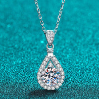Teardrop Moissanite Halo Necklace - 2 Carat Sterling Silver Velanci