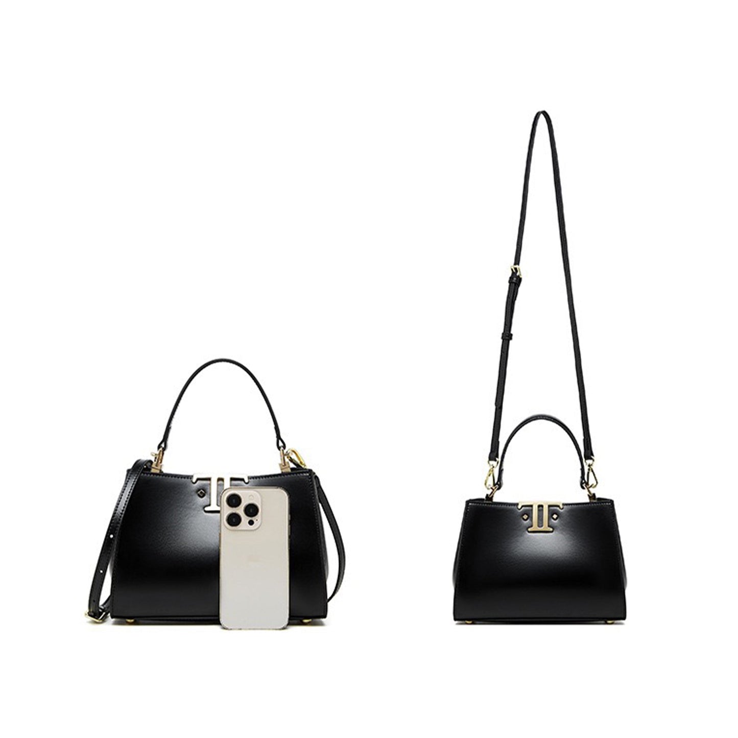 Elegant Leather Mini Commuter Tote with Dual Clasp Closure