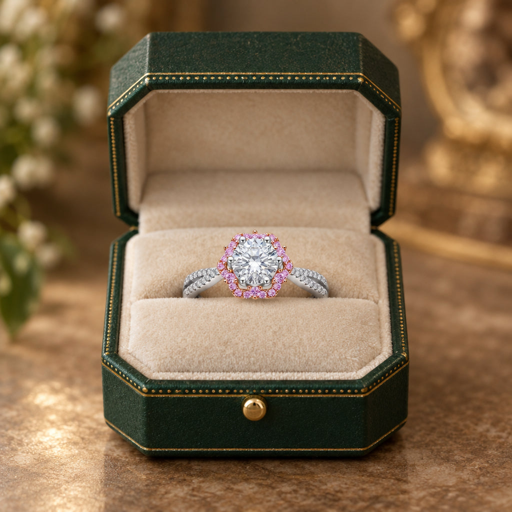 Moissanite Ring Ginevra - 1 Carat Flower-Cross Halo Women's Ring Velanci