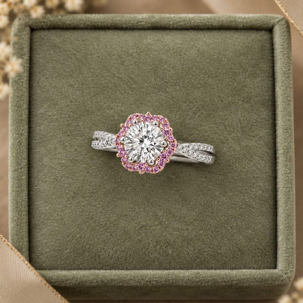 Moissanite Ring Ginevra - 1 Carat Flower-Cross Halo Women's Ring Velanci