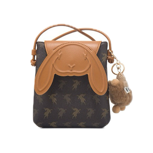 Vintage Rabbit Print Leather Crossbody Bag