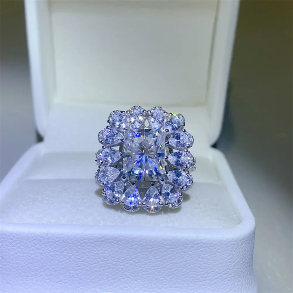 Ring Isabella - 3 Carat Moissanite Halo Sterling Silver Women's Ring Velanci