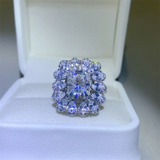 Ring Isabella - 3 Carat Moissanite Halo Sterling Silver Women's Ring Velanci