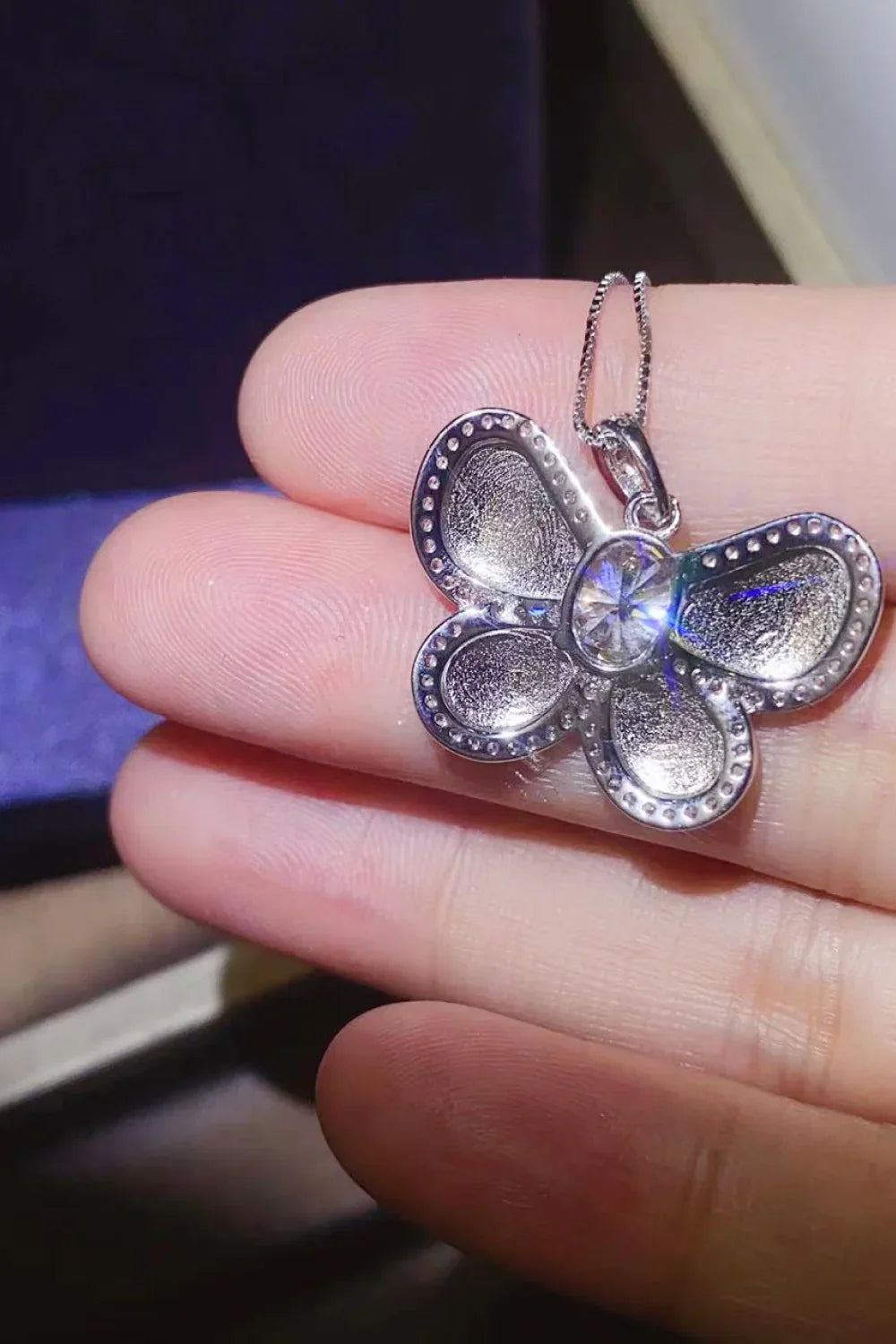 Moissanite Butterfly Pendant Necklace - 1 Carat Moissanite Velanci