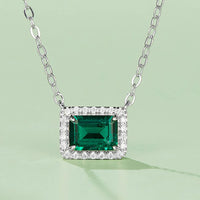 Lab-Grown Emerald Rectangle Pendant Necklace - Halo Zircons Velanci