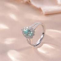 Ring Elena Teal Moissanite Halo - 1 Carat SterlingSilver Women's Ring Velanci