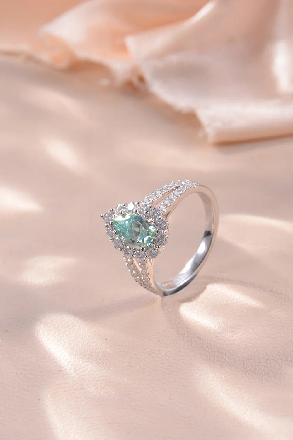 Ring Elena Teal Moissanite Halo - 1 Carat SterlingSilver Women's Ring Velanci