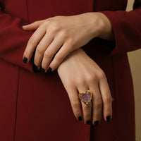 Ring Giovanna - Adjustable Open-Heart Lilac Stones Women's Ring Velanci