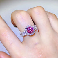 Ring Francesca - Sterling Silver Halo Moissanite Center Women's Ring Velanci