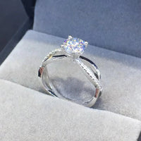 Sterling Silver 2Ct Moissanite Crisscross Ring Lina - Gleam Women's Ring Velanci