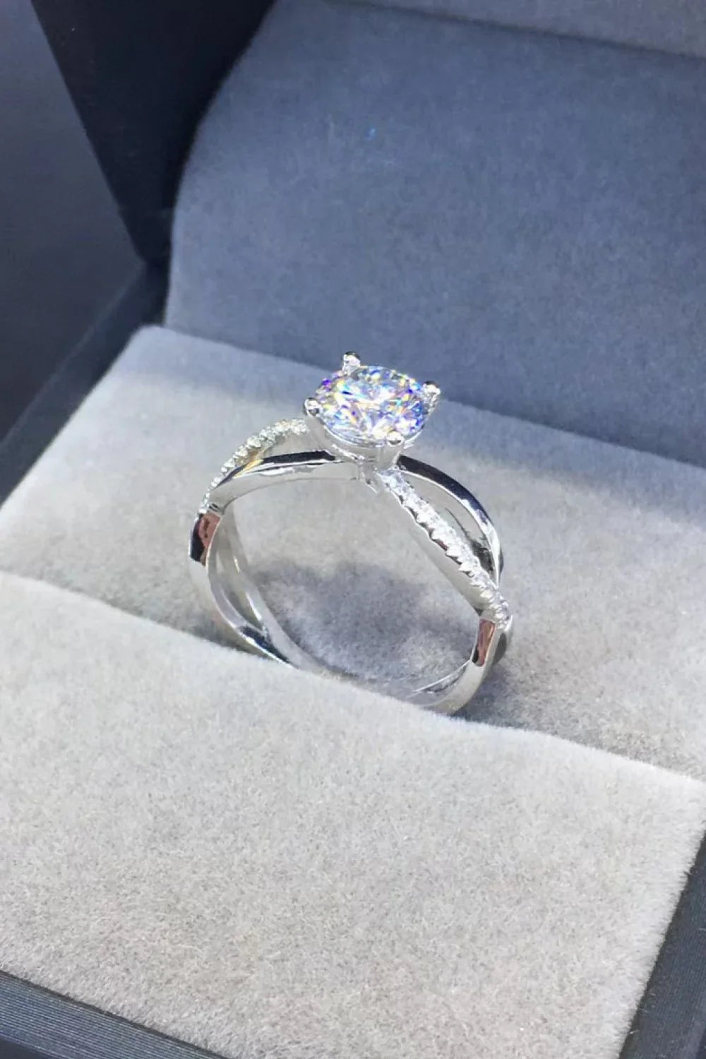 Sterling Silver 2Ct Moissanite Crisscross Ring Lina - Gleam Women's Ring Velanci