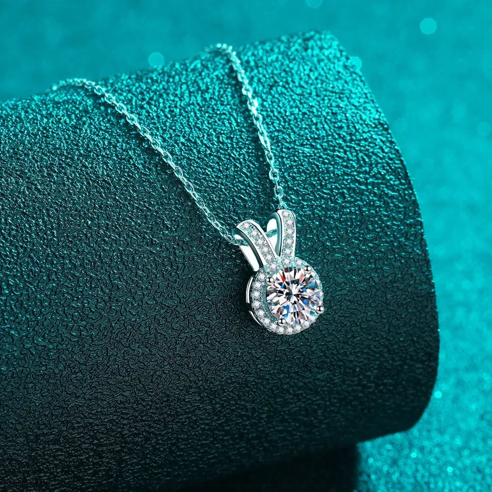 Rabbit Ears Pendant Necklace - 1 Carat Moissanite Silver Velanci