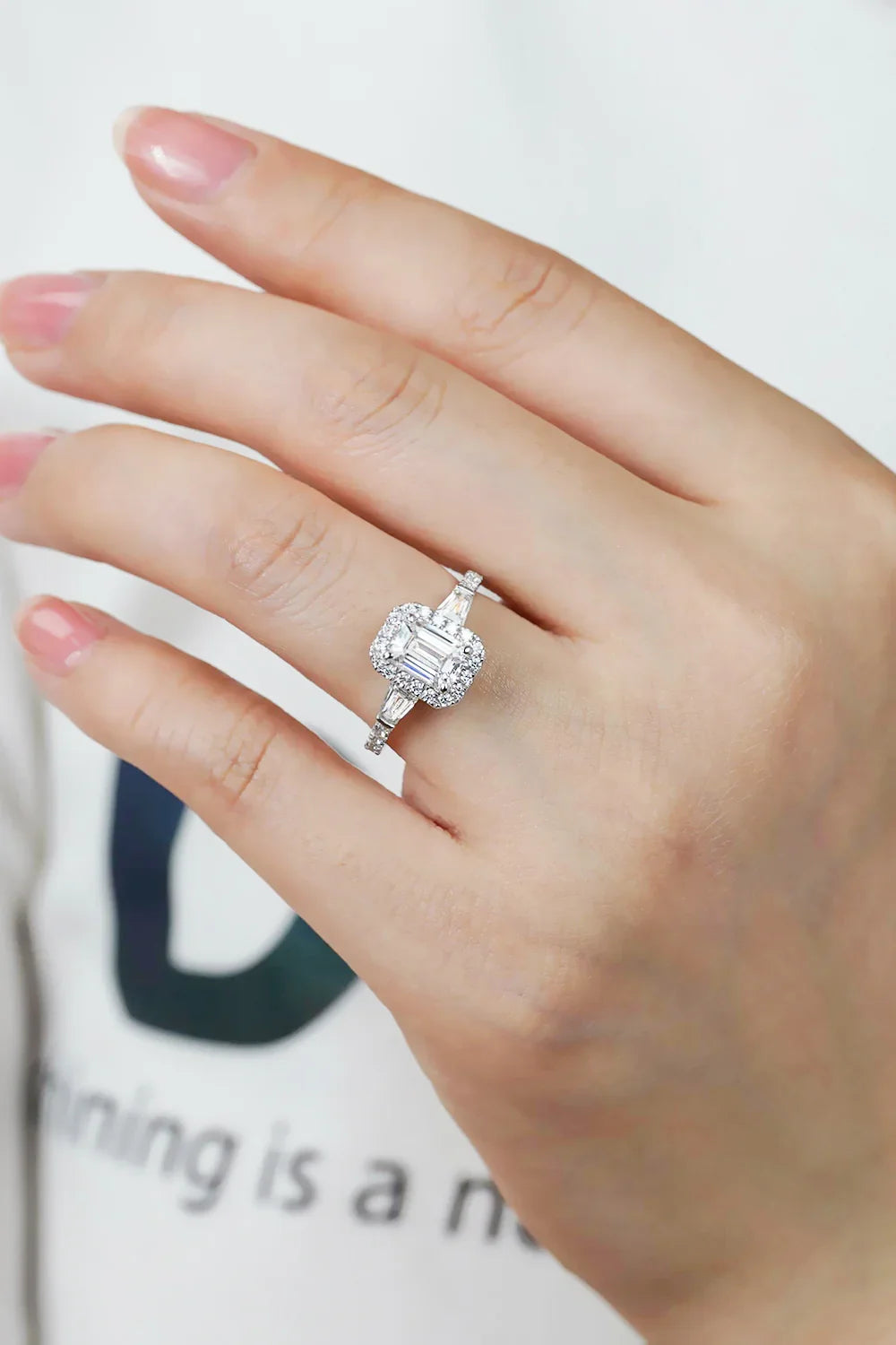 1 Carat Moissanite Geometric Ring Francesca - Emerald Halo Women's Ring Velanci