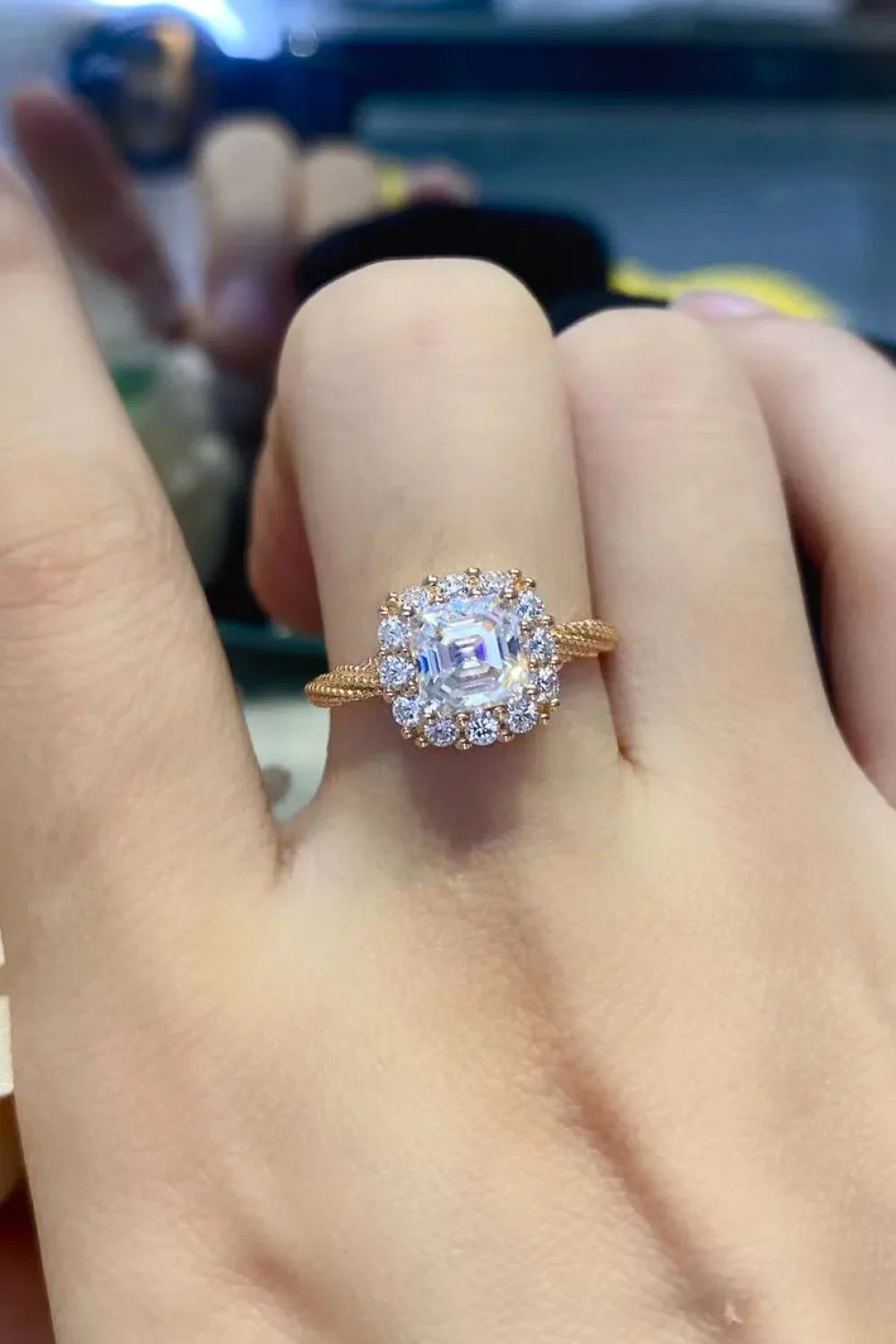 Moissanite Ring Ariella - Rose-Gold Plated, 1 Carat Halo Women's Ring Velanci