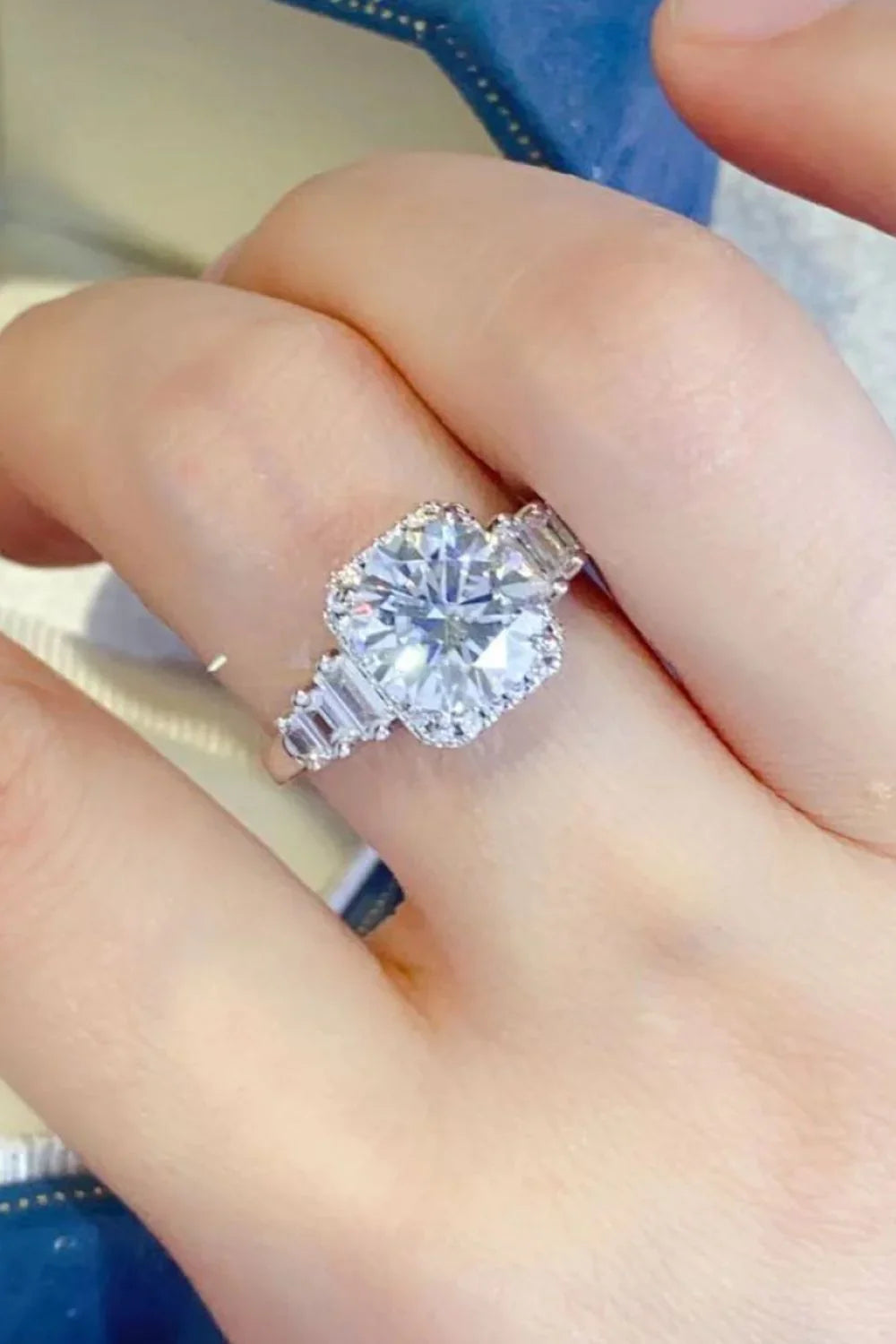 3 Carat Moissanite Sterling Silver Ring Elena - Bold Shine Women's Ring Velanci