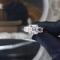 Moissanite Ring Francesca - 3ct Rose-Gold Emerald-Cut Women's Ring Velanci