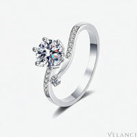 Ring Giulia - 1 Ct Moissanite, Rhodium-Plated Silver Bypass Women's Ring Velanci