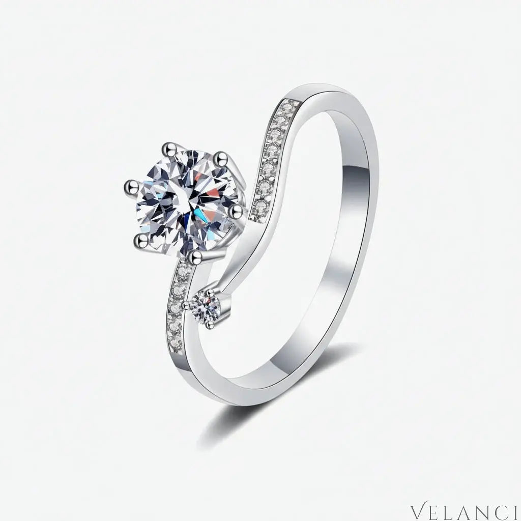 Ring Giulia - 1 Ct Moissanite, Rhodium-Plated Silver Bypass Women's Ring Velanci