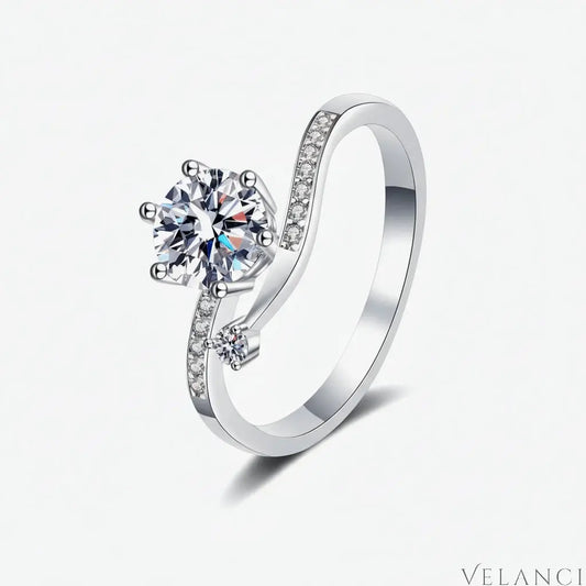 Ring Giulia - 1 Ct Moissanite, Rhodium-Plated Silver Bypass Women's Ring Velanci