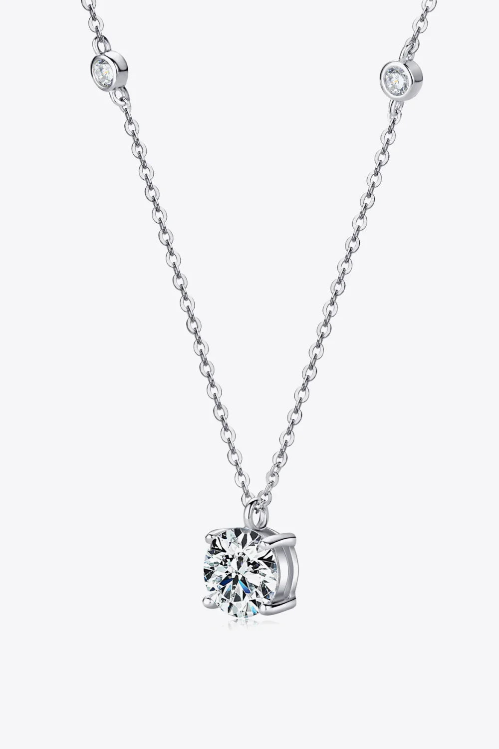Moissanite Four-Prong Sterling Necklace - 2ct Solitaire, 18in Chain Velanci